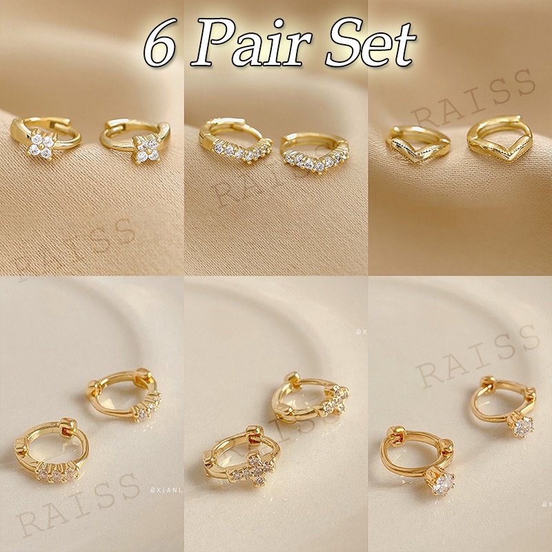 1 Pasang Anting Titanium Wanita 14K Anting Hoop Zirkon Mini berlapis Emas  1 Pasang Huggie Piercing Earings Cubic Zirconia Cartilage Earring Stud