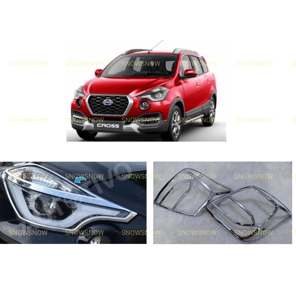 Paket Garnish Lampu Depan Belakang Datsun Cross 2018 2022 Hitam Chrome