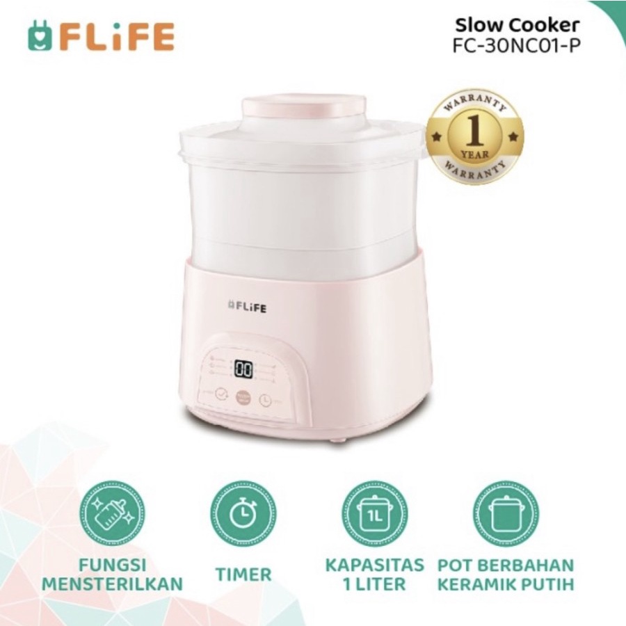 FLIFE Slow Cooker Multi Fungsi 6 in 1 Kapasitas 1 Liter Fc-30Nc01