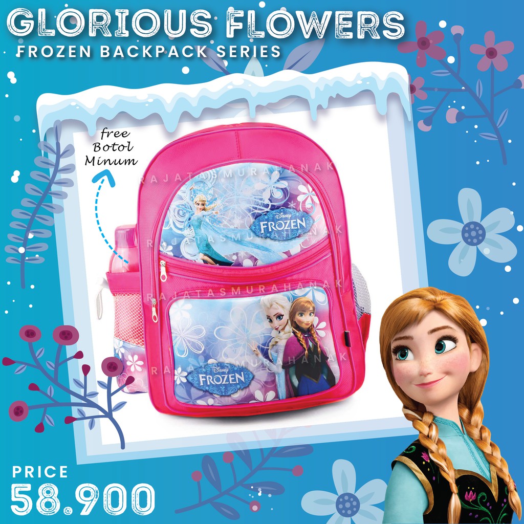 Tas Ransel Anak Perempuan Karakter - Frozen Anna Elsa - GLORIOUS + BOTOL - School Bag Tas Sekolah