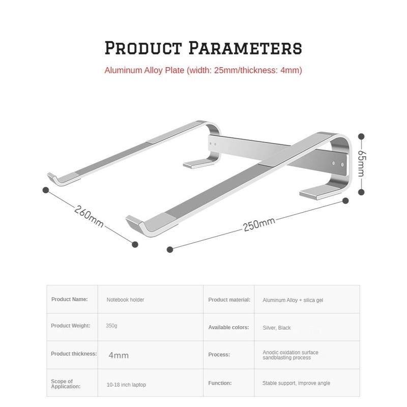 Dudukan laptop Dudukan desktop paduan aluminium Rak laptop Dudukan laptop logam Dudukan notebook pendingin Pembuangan panas tiga dimensi Berlaku untuk beberapa model Memperbaiki postur duduk Cocok untuk laptop 10-17 inci