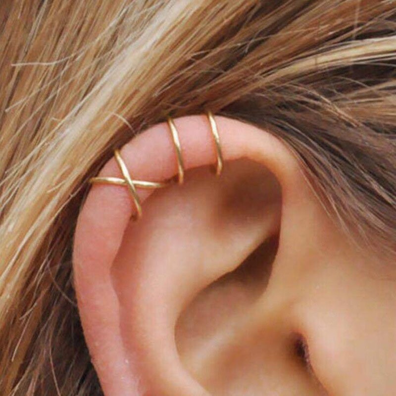 [ACKER] 5Pcs/Set Tembaga Klip Telinga Kepribadian Kreatif Double C Tulang Rawan U Bentuk Lapisan Ganda Tanpa Tindik Stud Anting-Anting untuk Wanita Perhiasan Grosir Fashion Aksesoris