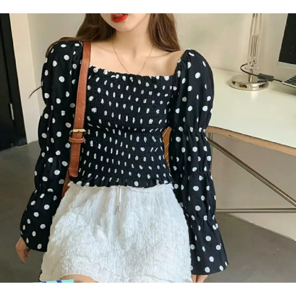 Tq88indonesia Fashion Baju Atasaan Wanita Terbaru / Blouse Arumi / Blus Polkadot / Ootd / Outfit Kekinian