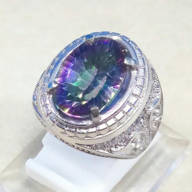 CINCIN BATU AKIK PERMATA NATURAL MYSTIC RAINBOW QUARTZ RING ALPAKA SUPER MURAH