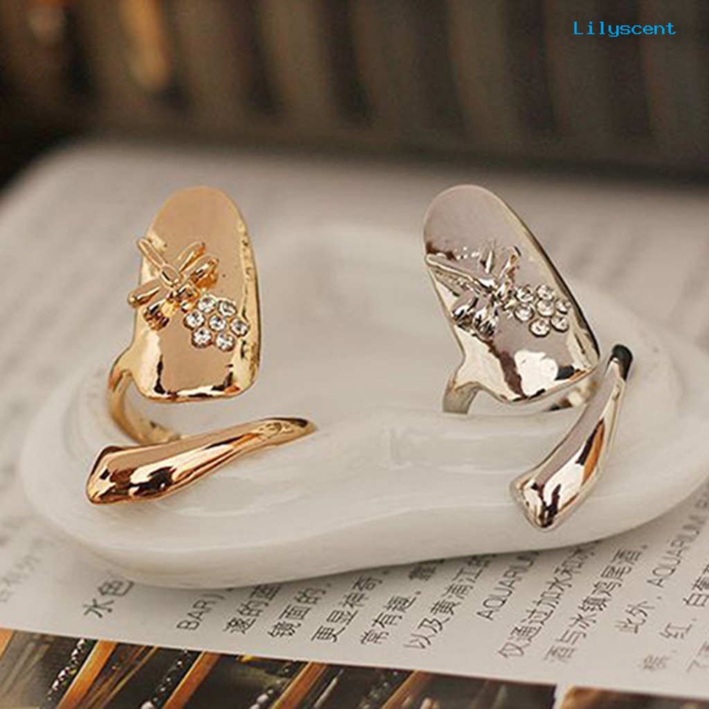 Ls 1Pc Cincin Kuku Bahan Alloy Dengan Berlian Imitasi Untuk Pesta