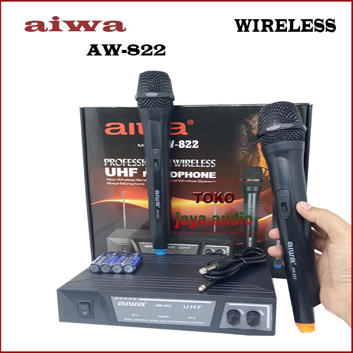 Mic Wireless AIWA AW-822 Mik werles Dua Microphone Pegang Mik Vokal Karaoke Duet AIWA