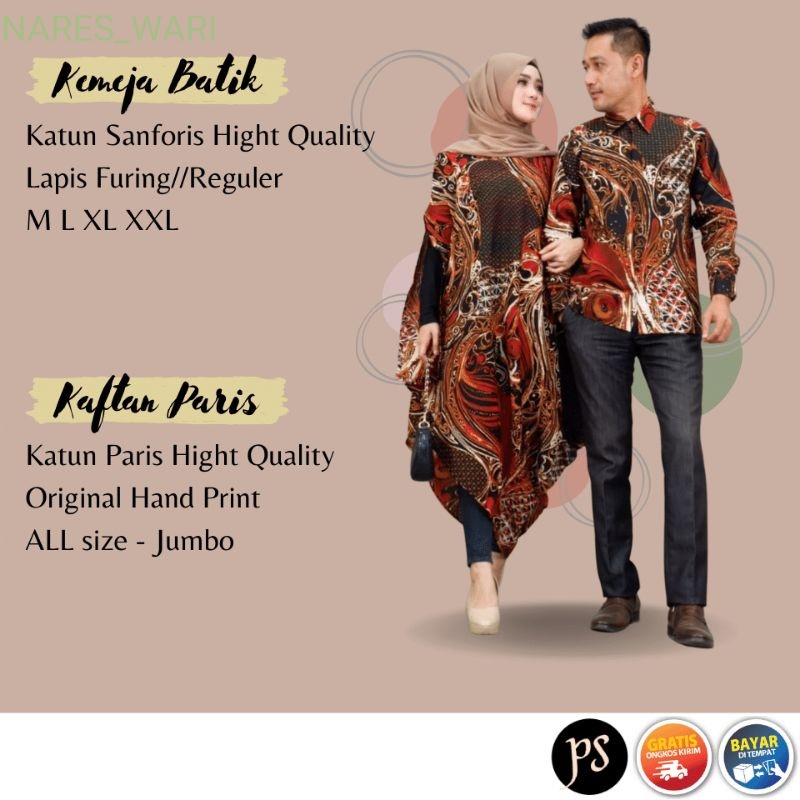 (2PCS=1KG) CPL ABS MERAH Set Kaftan Paris Couple Kemeja Batik Lengan Panjang Solo prmiun Modern SERA