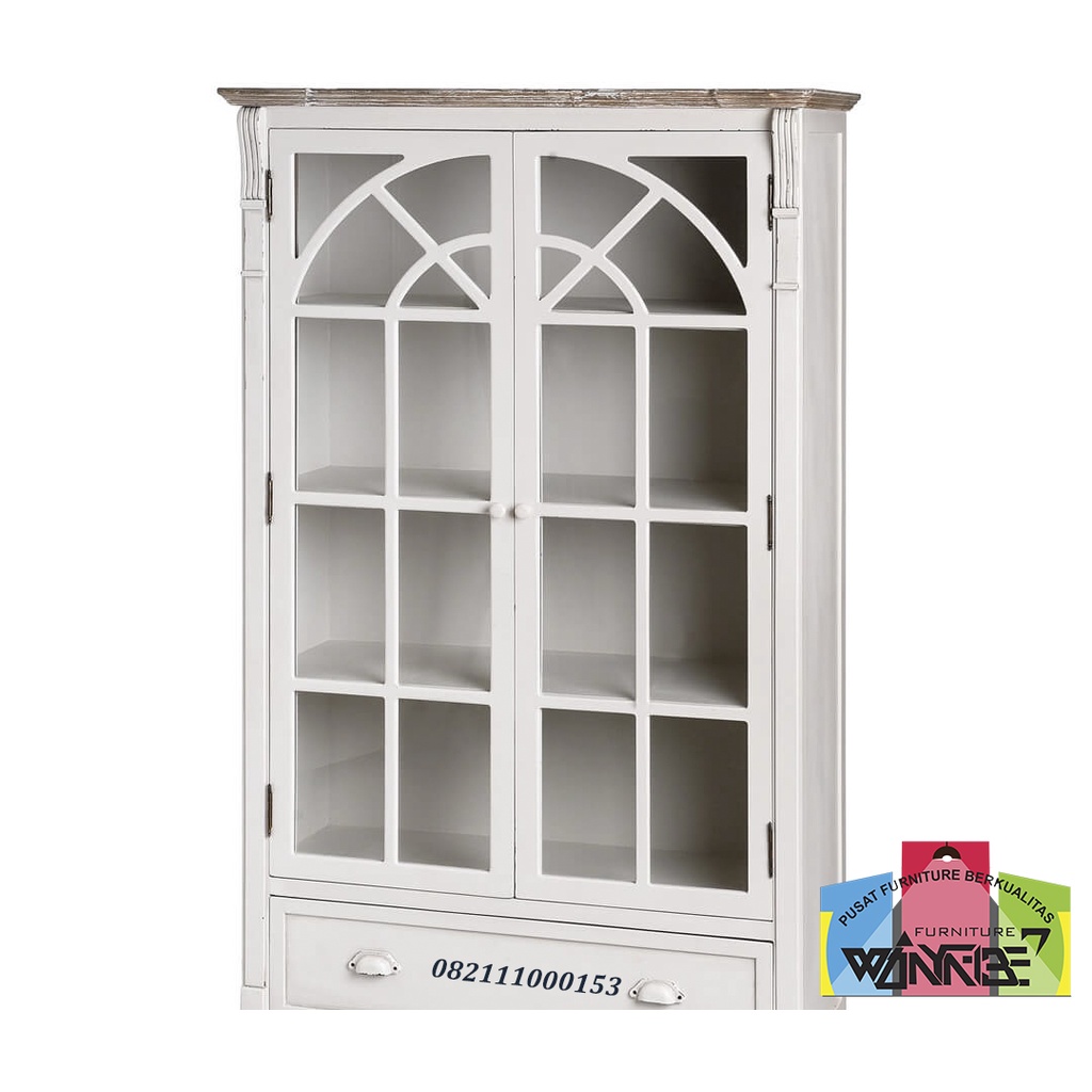 Lemari Pajang Klasik Cat Duco Putih || Lemari Kayu Jati / Free Ongkir / Bergaransi 3 Thn