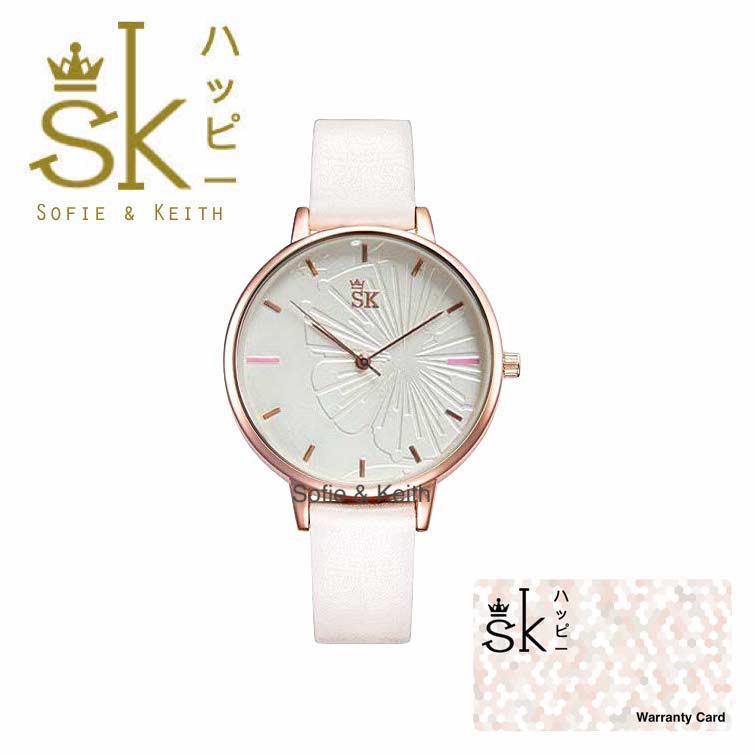 SK Teratai 3D [ Putih ] Jam Tangan Water Resistant Wanita Fashion Strap Leather - SK_815