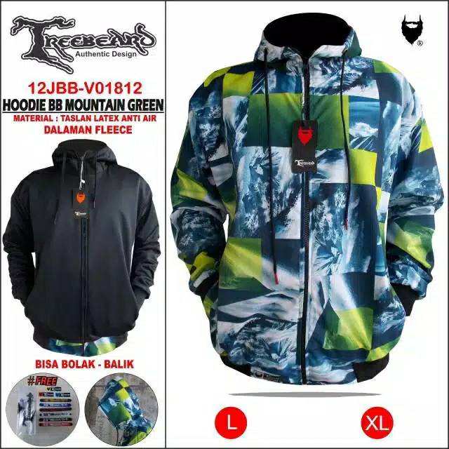 Jaket Pria / Wanita Taslan Hoodie Bolak balik green TREEBEARD