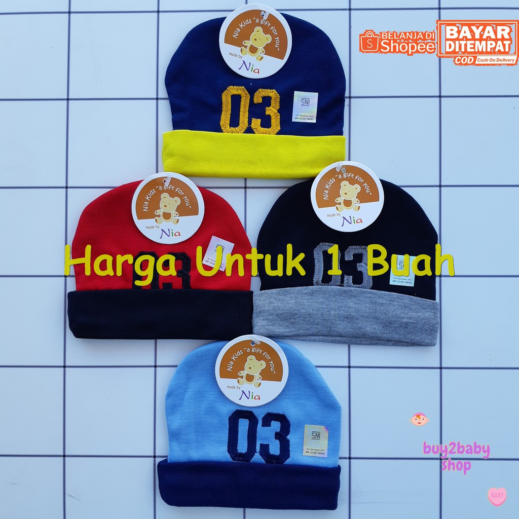 Topi Kupluk Bayi NIA Newborn Bahan kaos katun Model angka &amp; Taz Dev Warna bordir isi 1 PCS