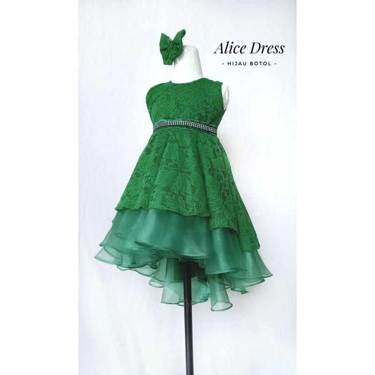 Alice Dress/Dress Alice Anak dan Dewasa Kekinian/Dress Alice Warna Hijau Botol/Gaun Bridesmaid/Dress
