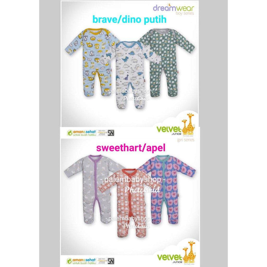 Velvet Dreamwear3 Pcs  Boy/Girl size NB,S.M.L/jumper/baju kodok tutup kaki&amp;buka kaki