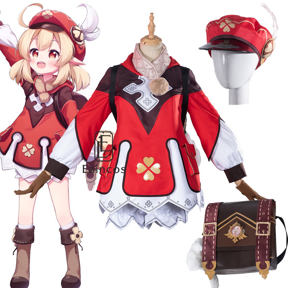 Genshin Impact Cosplay Klee Dress Backpack Cosplay Costume Uniform Game Suit Halloween Party Outfit