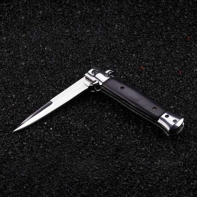 KNIFEZER Pisau Saku Lipat Folding Portable Knife Tool Wood Grip - S12 [Hitam]