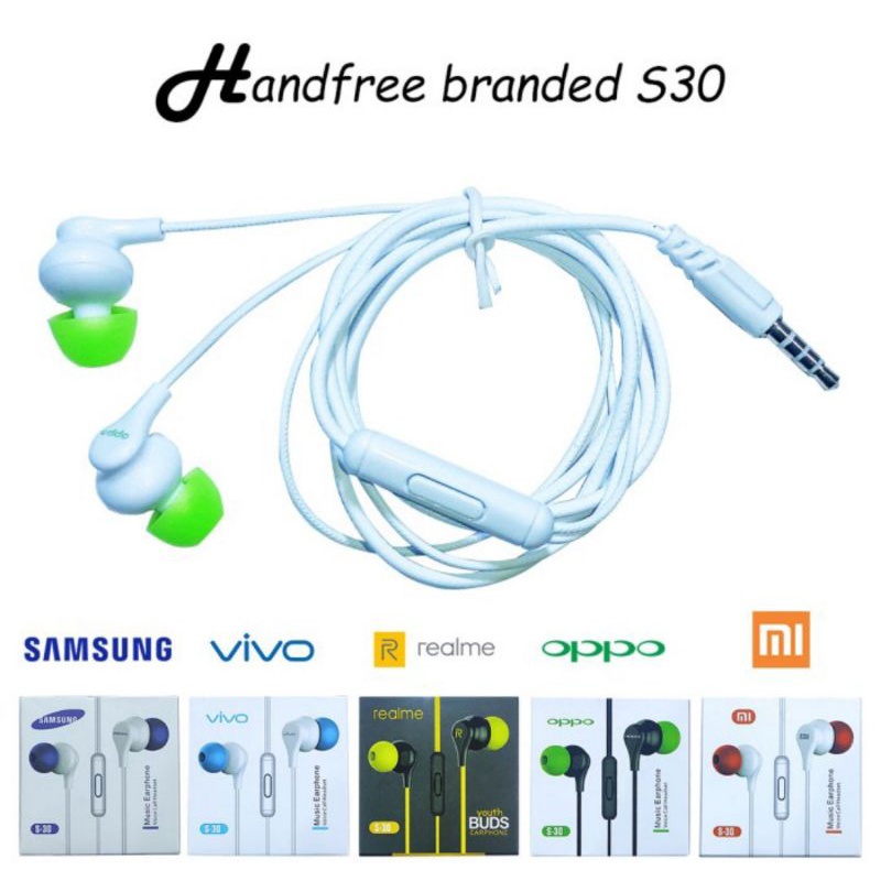 HF BRANDED S30 - HANDFREE SAMSUNG | XIAOMI | OPPO | VIVO | REALME  ORI HANDSFREE HEADSET EARPHONE HF