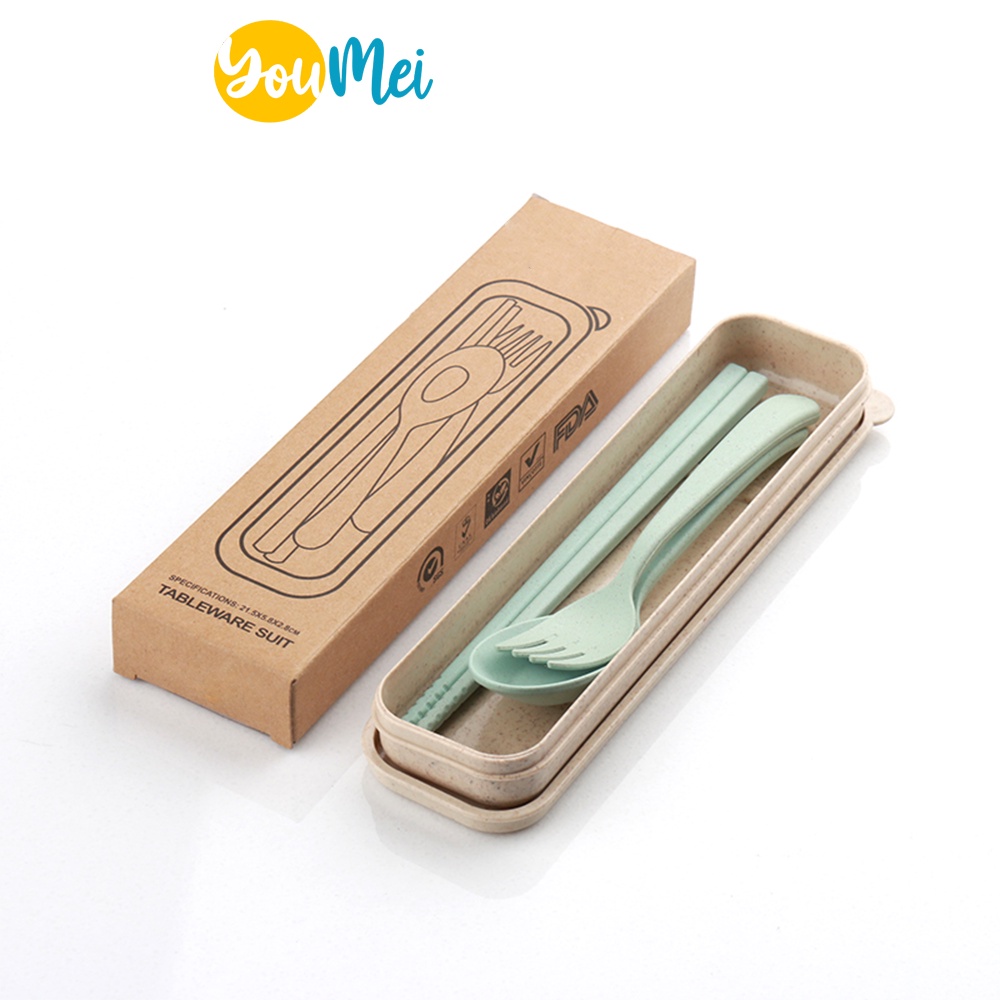 4 in1 Sendok Garpu Sumpit Free Box / Sendok Set / Alat Makan Set /  tableware Travel Cutlery Set Alat Makan Sendok Garpu Sumpit - 1201