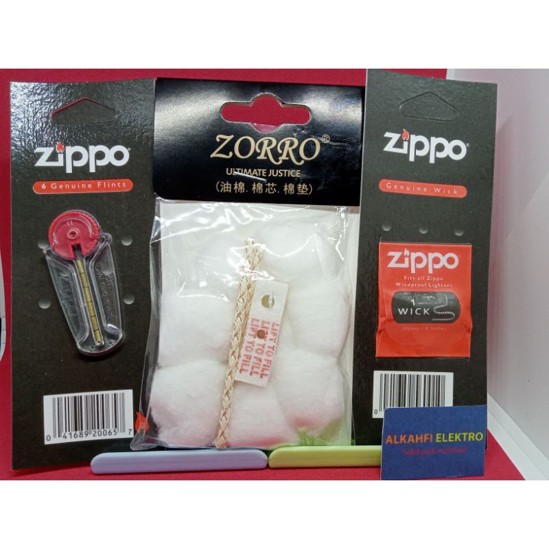 PAKET Kapas Zorro + Batu zippo ori dan Sumbu zippo ori [Bisa COD]