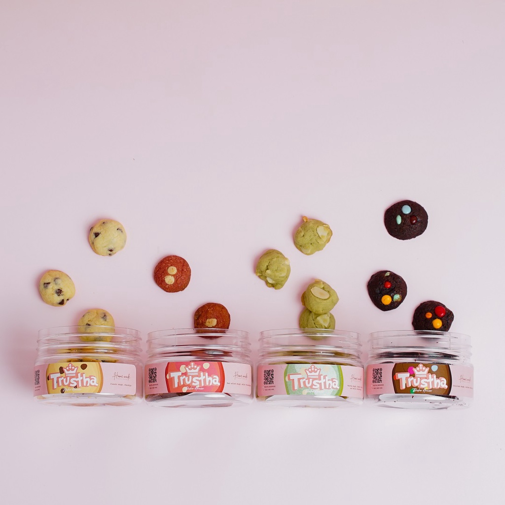 

Cookies | Mini Cookies | Trustha Bake House - Mini Cookies | Classic Chocochips | Red velvet | Matcha | Choco Crunchy