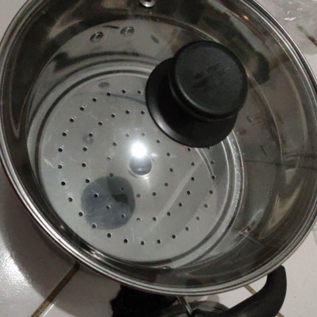 Deep Fryer Pan 3 In 1 Stainless Steel Pot Rebus - Panci Goreng - Wajan Kukus 22 Cm