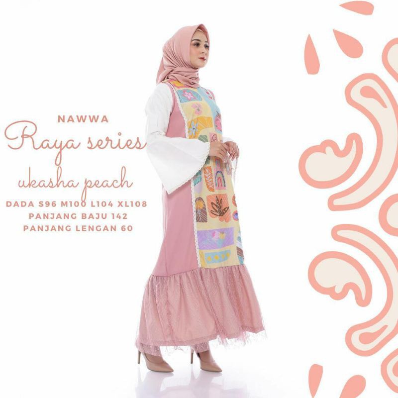Gamis Lebaran NAWWA Raya Series Ukasha Peach ORIGINAL