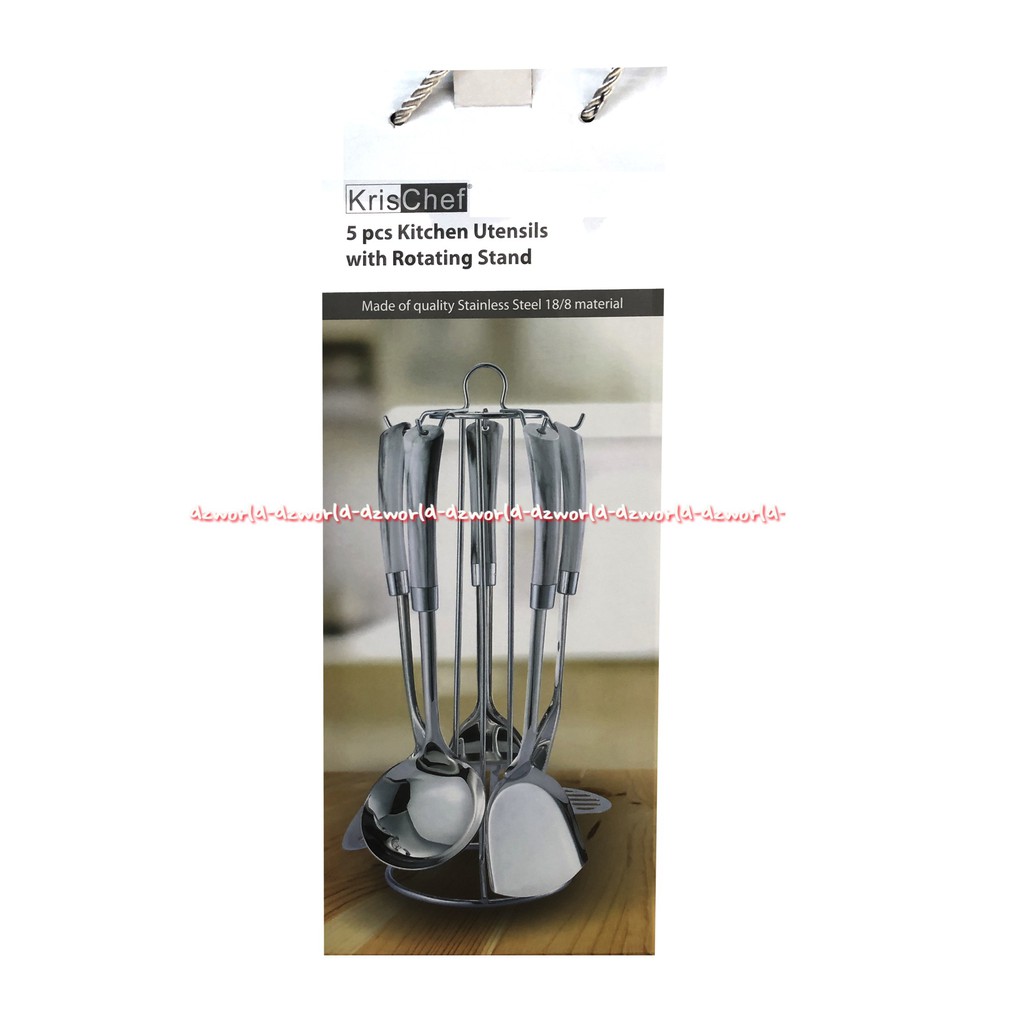 Krischef 5Pcs Kitchen Utensils Rotaring Stand Alat Centong 1Set Gantungan