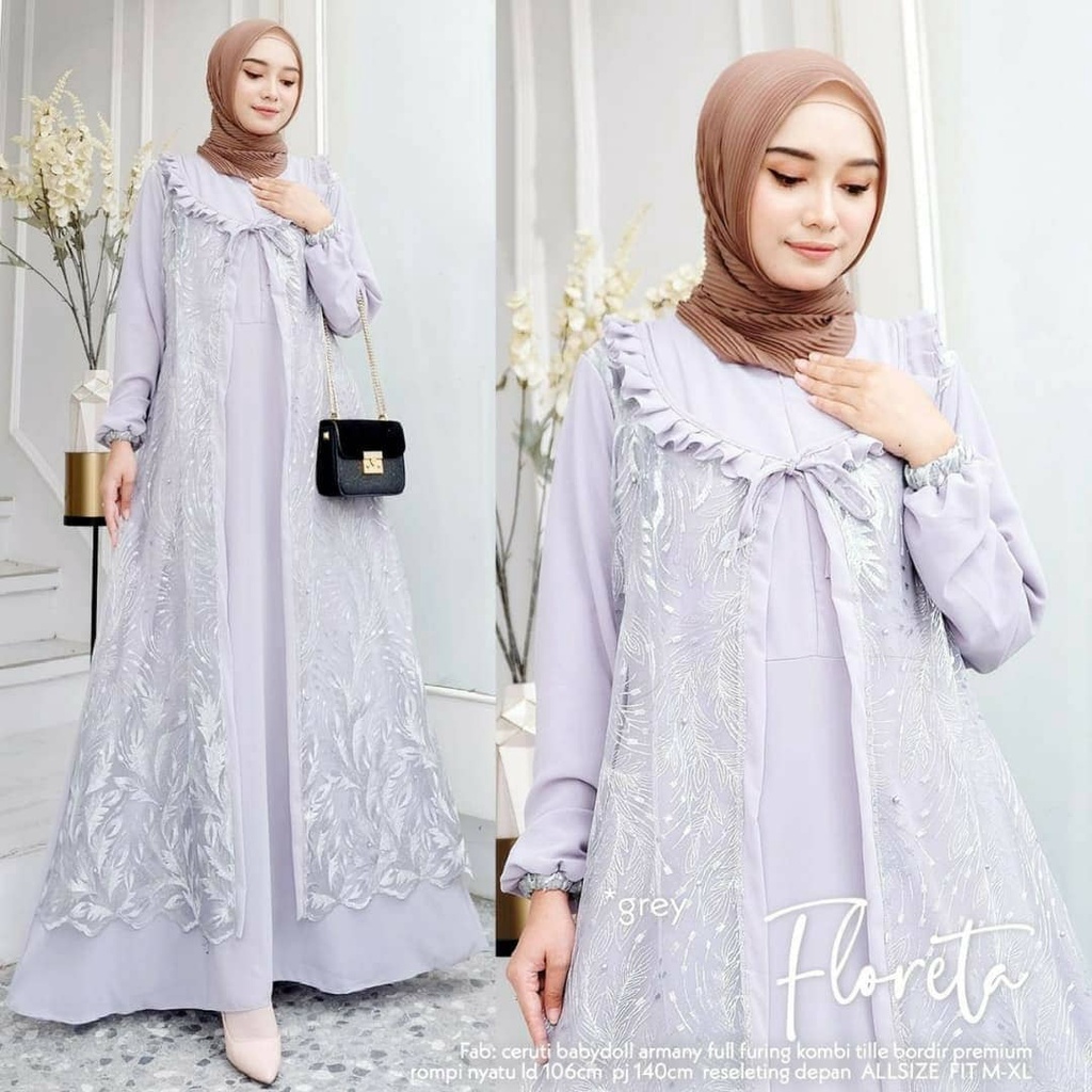 Floreta Dress Bahan Syakila Mix Brukat / Gamis Kondangan / BAJU DEWASA MURAH TERBARU 2021
