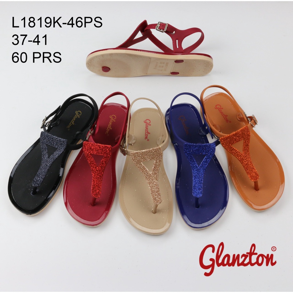 Sandal Flat Wanita - Sandal Jelly T-Straps Eiffel L1819K-46PS GLANZTON