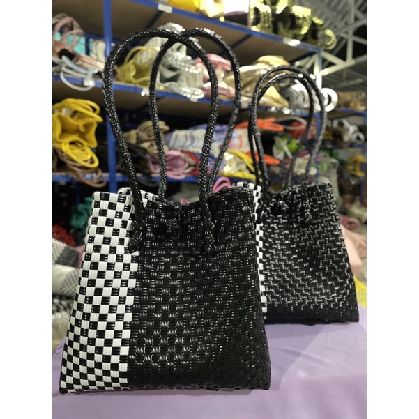 MAJID - Tas Anyaman Jali / Tote Bag Black White Ready Stok Bisa COD Tas Wanita Kekinian