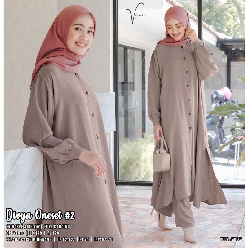 Pasti ori - Vente Daily Divya One Set Jumbo Crinkle Premium Motif Polos / Setelan Wanita LD 115 / Long Tunik-3