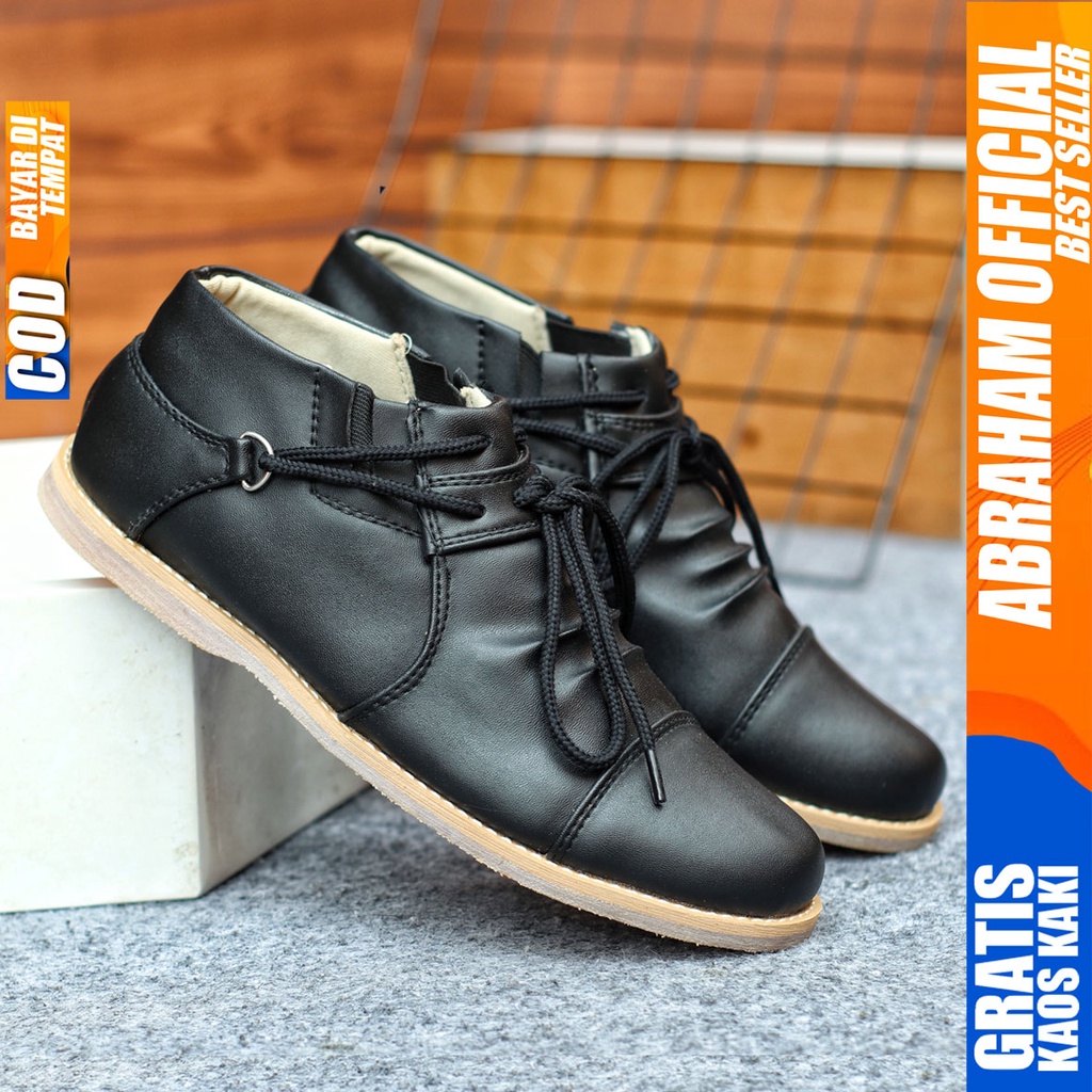 Sepatu Casual Pria Formal Slip On Pantofel Kulit Pu Kerja Kantor Kondangan Kuliah Hitam Fashion Shoes Terbaru Murah Kekinian Original ICON ABRAHAM