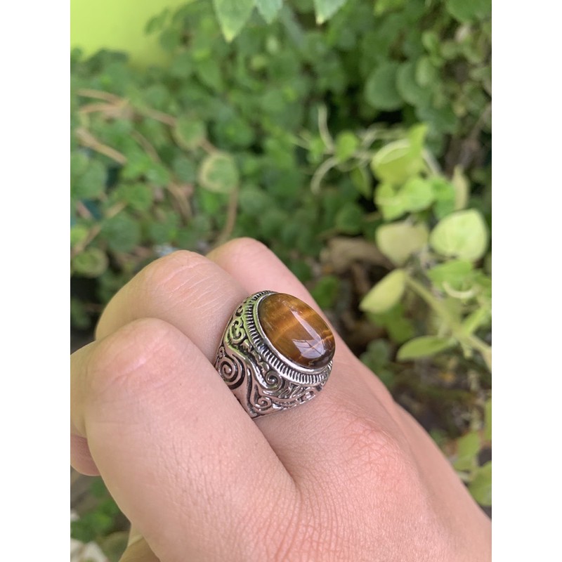 Cincin Pria Tiger Eye Ring Retro Motif Bali Kantoran