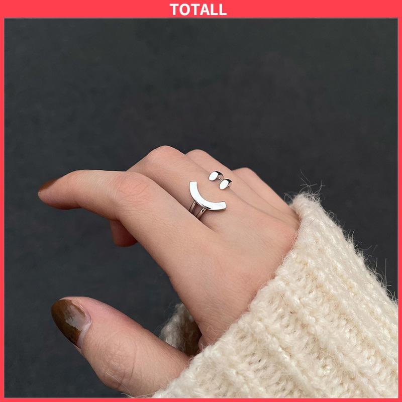 COD Cincin Model Terbuka Adjustable Desain Smiling Face Warna Silver Untuk Wanita-Totall