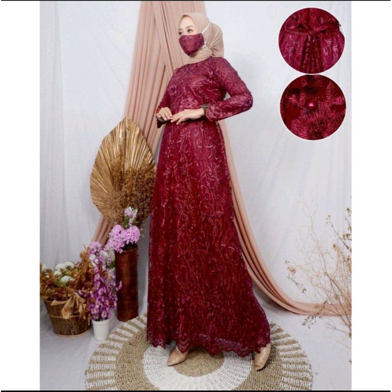 GAMIS MODERN BROKAT TULLE AJC 1/GAMIS TERBARU/GAMIS MUSLIM-7