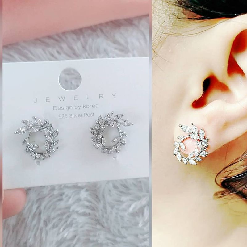 Anting fashion daun swaroski silver
