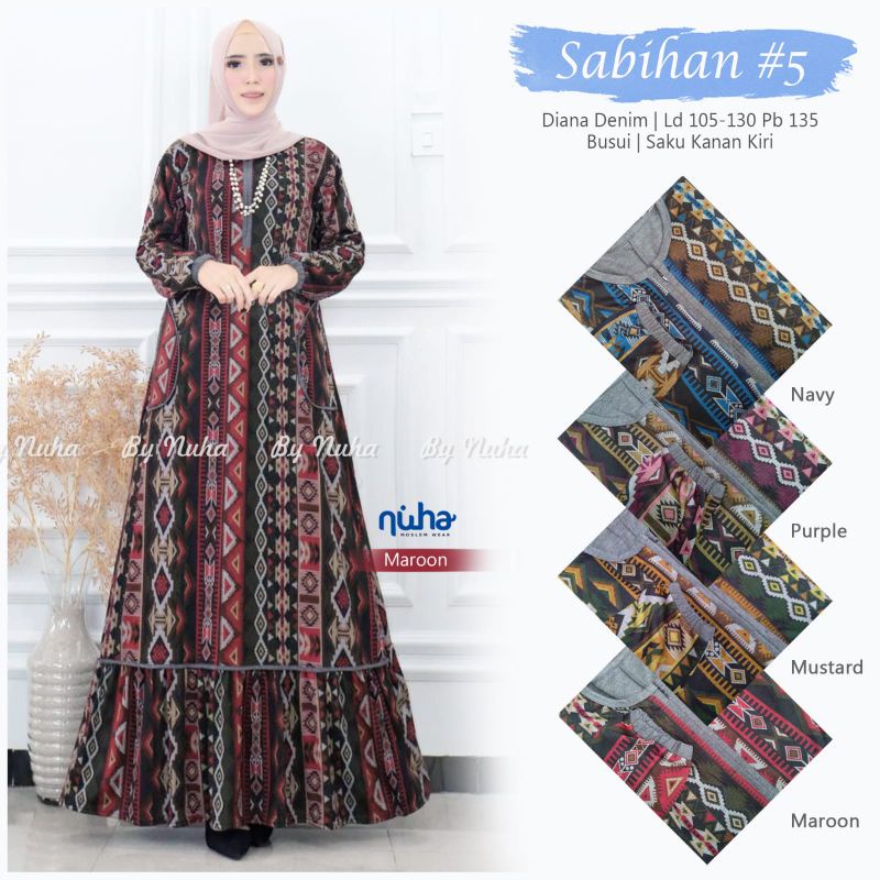 GAMIS BUSUI BAHAN DIANA DENIM MOTIF SABIHAN DRESS