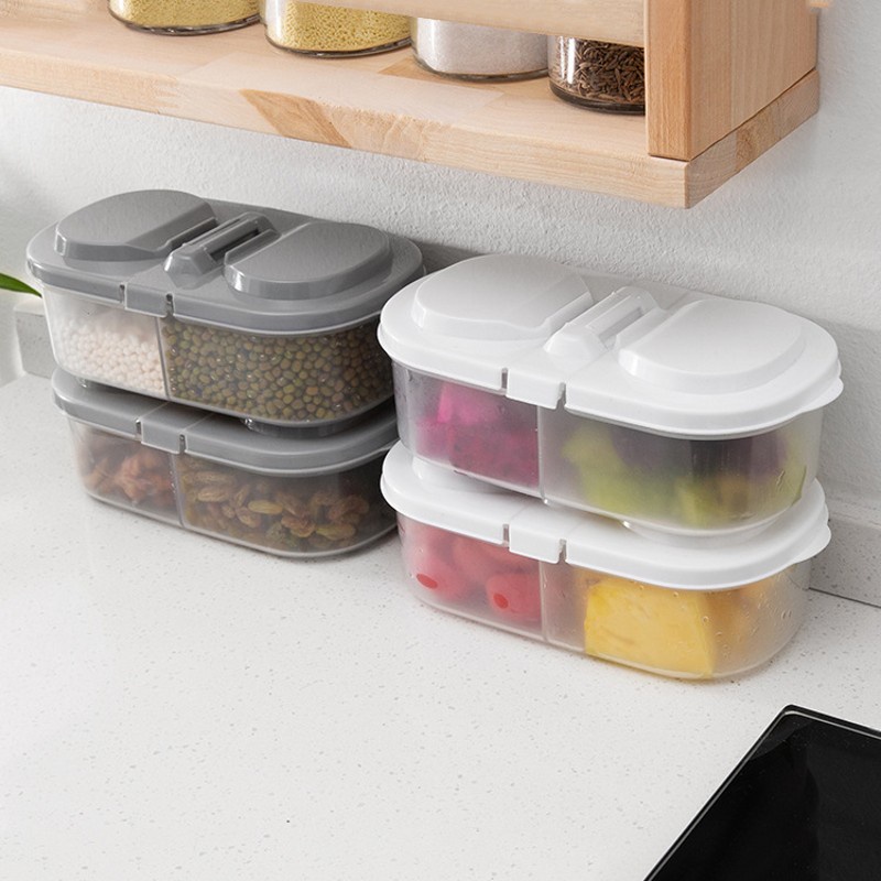 1PC Multifunctional Double-compartment Covered Plastic Kitchen Containers/Kitchen Food Grain Sealing Jar/ Refrigerator Fresh Food Container With Lid /Kitchen Organizer Accessories