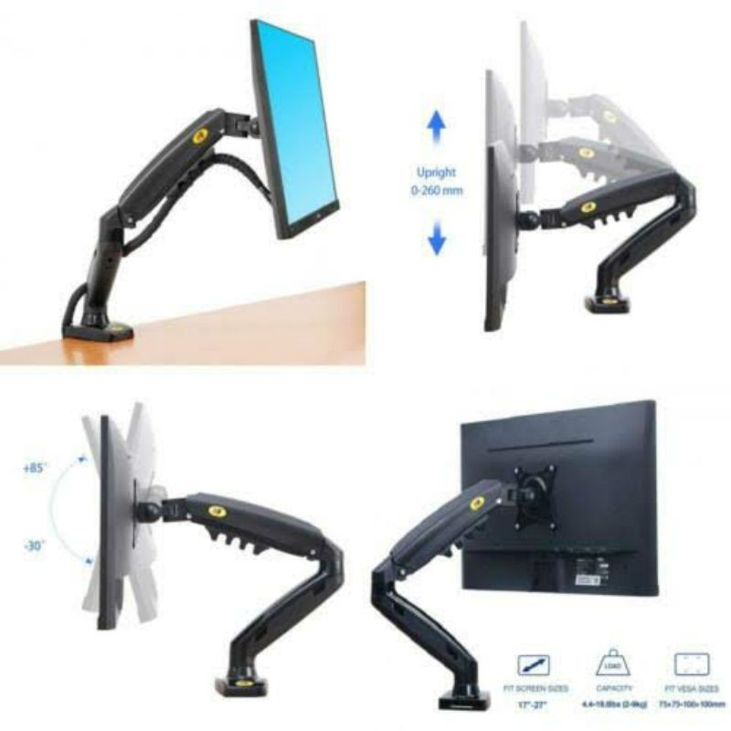 Bracket TV Monitor LED LCD North Bayou NB F80 13&quot;-27&quot; vesa 75-100 NBF80 tilt swifel clamp