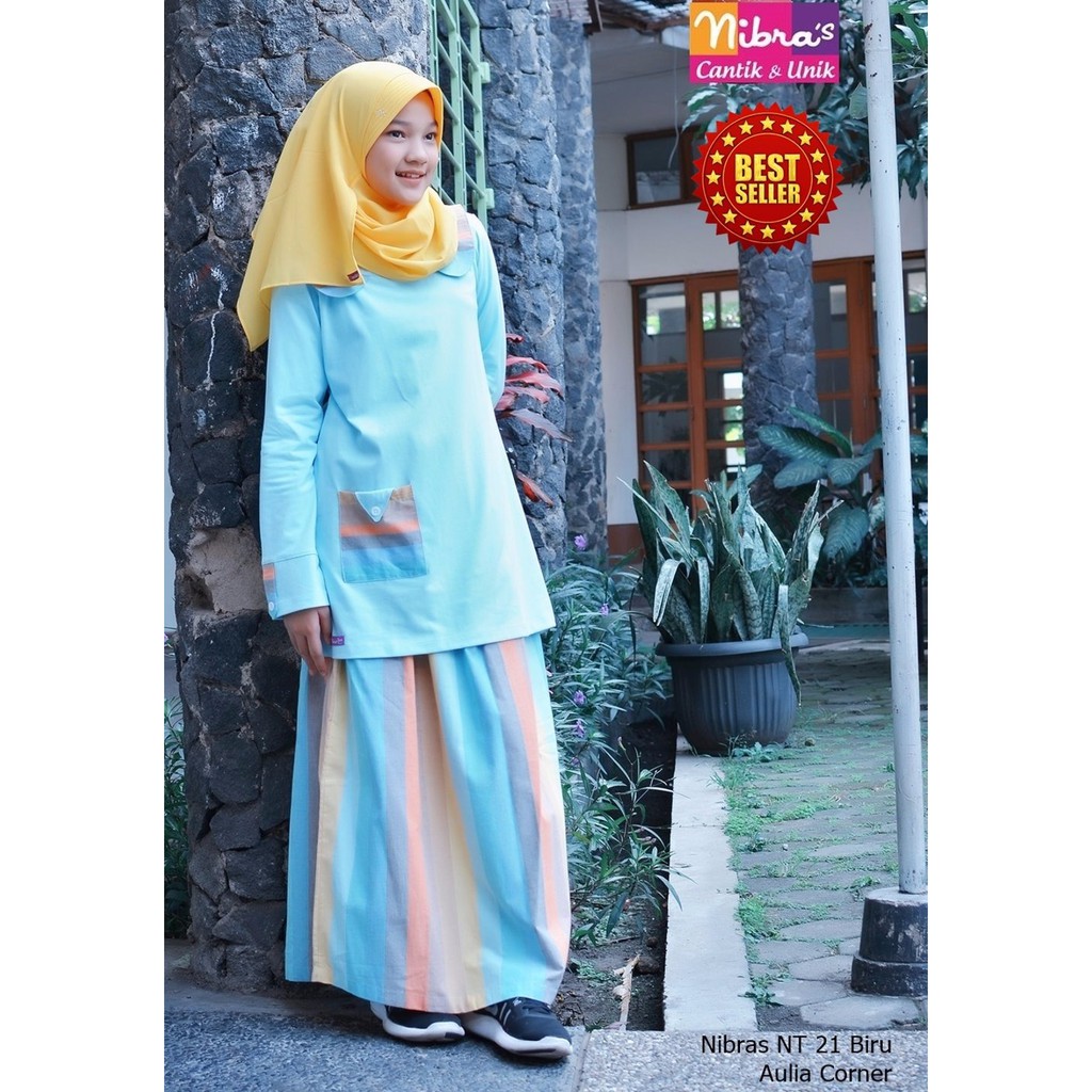 GROSIR Baju Gamis Terbaru Nibras NT 21 Biru Gamis Teen