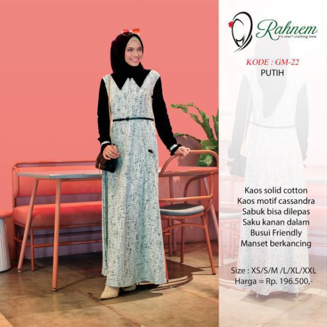 GM 22 Gamis Rahnem Coklat Pink Hitam Putih