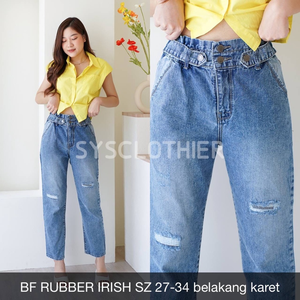 CELANA JEANS WANITA UKURAN NORMAL &amp; JUMBO BF RUBBER IRISH SERIES