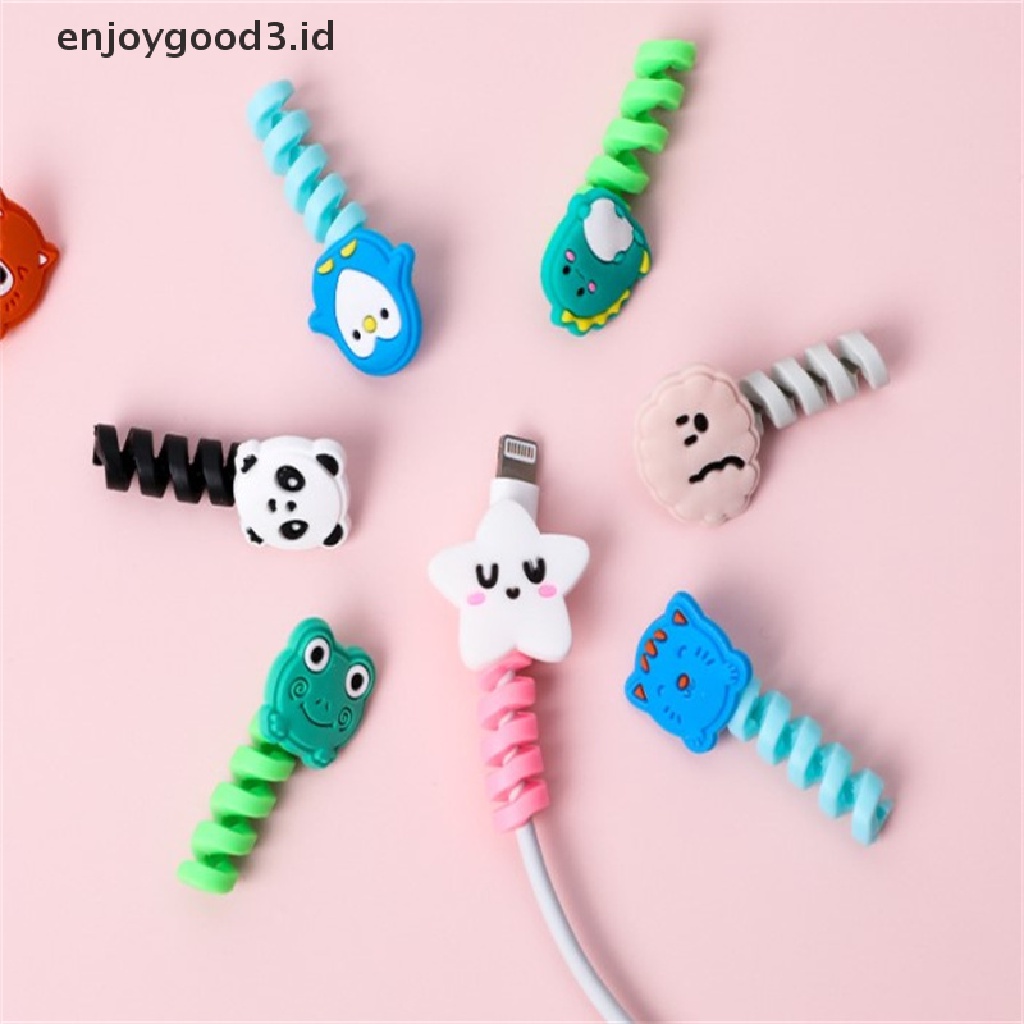 (Rready Stock) Pelindung Kabel Charger USB Bentuk Spiral Bahan Silikon Motif Kartun (ID)