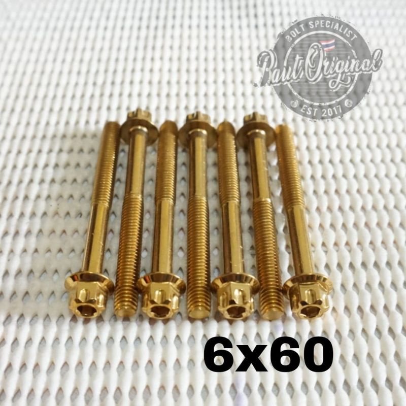 Baut probolt 6x60 gold new model drat 10 panjang 6cm Heng thailand