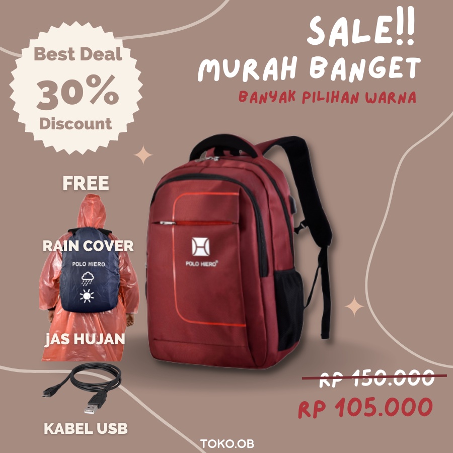 (Toko OB) Tas Murah Laptop Sekolah Polo Hiero 71002-18 Inch Tas Pria Kerja Fashion Backpack