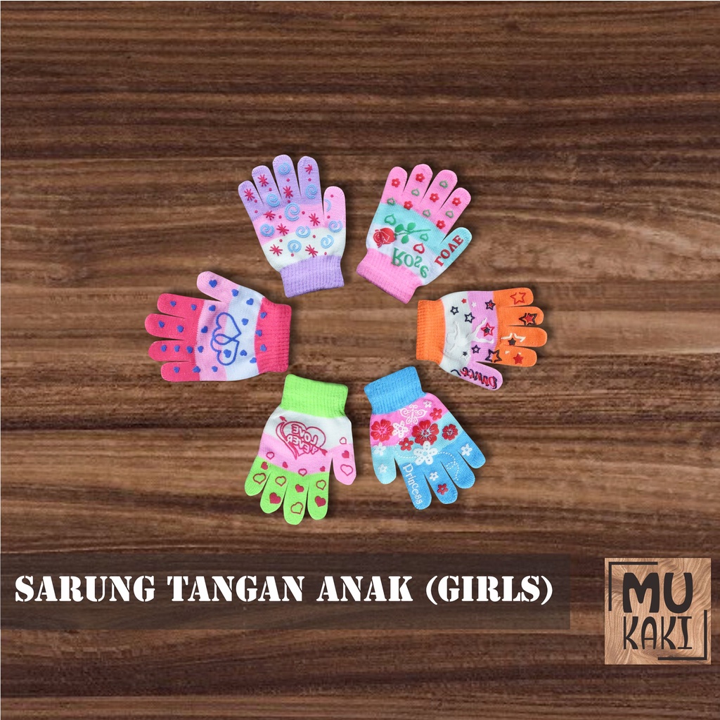 Sarung Tangan Anak Perempuan Full Jari Antislip Mukaki Usia 2 - 7 Tahun