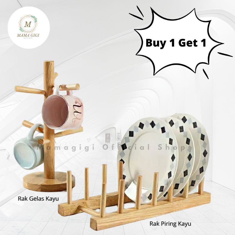Set Rak Dapur Kayu Serbaguna Kitchen Set Minimalis Mug Holder Kayu Gantungan Gelas Cangkir Rak Tempa