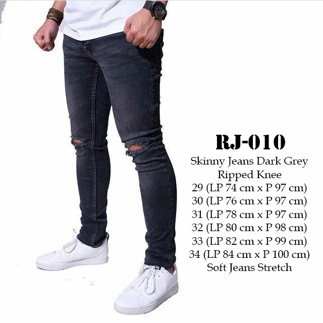 L Awears RJ 010 Celana  Panjang Pria  Jeans  Abu  Tua  Robek 