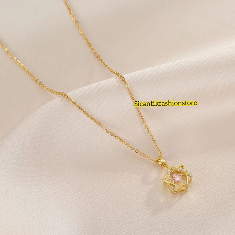 Kalung Wanita Titanium Liontin Segitiga Gold Terbaru Anti Karat selamanya Kalung Titanium Wanita Korea Kekinian Liontin Segitiga Gold Terlaris