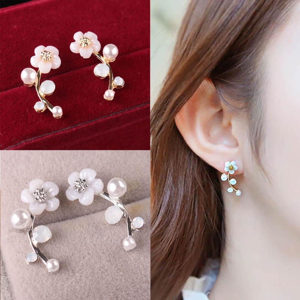 Timekey 1 Pasang Anting Tusuk Desain Daun Hias Kristal Berlian Imitasi Untuk Wanita / Hadiah A5K9