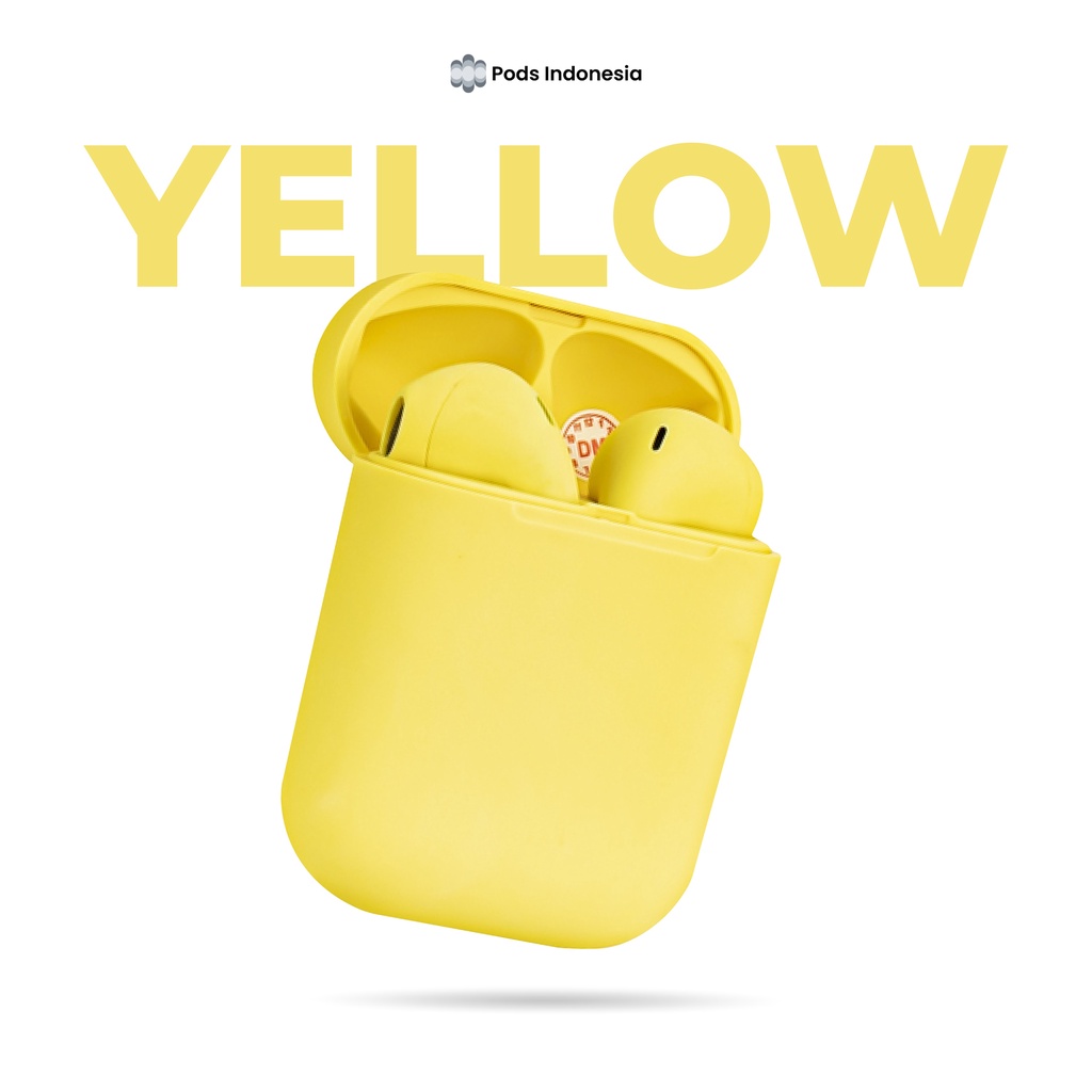 The Pods Lite 2022 Headset Bluetooth Inpods 12 Macaroon True Wireless Stereo Earphone for IOS & Android [Pop Up + Highest Version] by Pods Indonesia-Yellow